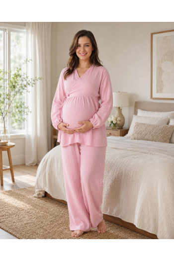 Effortt Pudra Müslin Kumaş Kruvaze Bağlamalı Emzirme Özellikli %100 Pamuk Hamile Lohusa Pijama Takımı 3087 Effortt Pudra Müslin Kumaş Kruvaze Bağlamalı Emzirme Özellikli %100 Pamuk Hamile Lohusa Pijama Takımı 3087